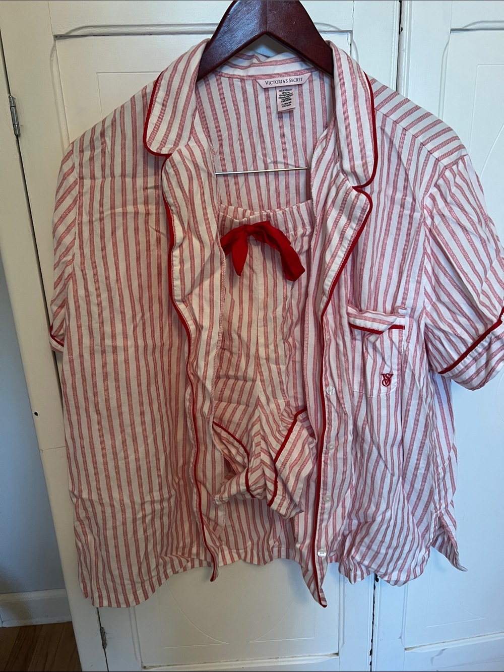 Victoria's Secret Red and White Striped Pajama Set